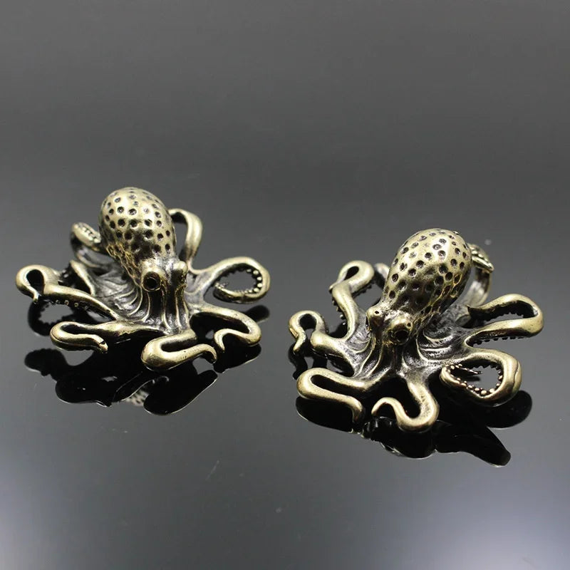 Brass Octopus Figurine - Antique Copper Desk Ornament Peaceful Pleasures Health and Wellness