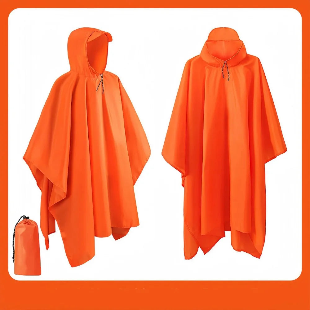 New 3 in 1 Outdoor Raincoat Hooded Sleeve Multifunction Rain Poncho Waterproof Portable Outdoor Rainwear Hiking Travel Peaceful Pleasures Health and Wellness Orange-Pocket Style