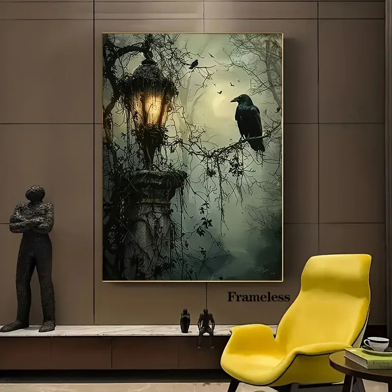 Vintage Halloween Black Crow Lamp Canvas Paintings Posters and Prints Wall Art Pictures for Living Room Wall Decoration Cuadros Peaceful Pleasures Health and Wellness