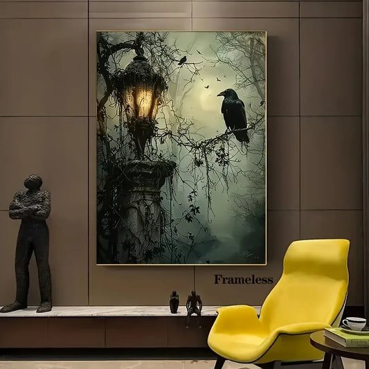 Vintage Halloween Black Crow Lamp Canvas Paintings Posters and Prints Wall Art Pictures for Living Room Wall Decoration Cuadros Peaceful Pleasures Health and Wellness