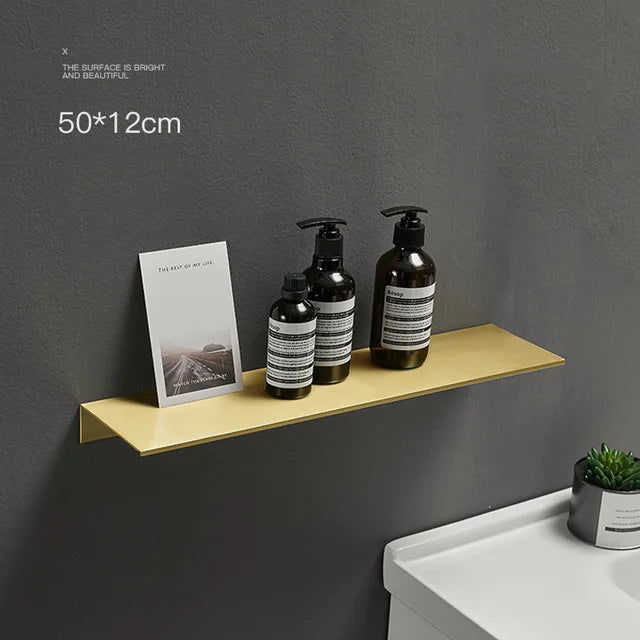 Modern Brushed Metal Dual Tier Bathroom Wall Shelf | Gold Black