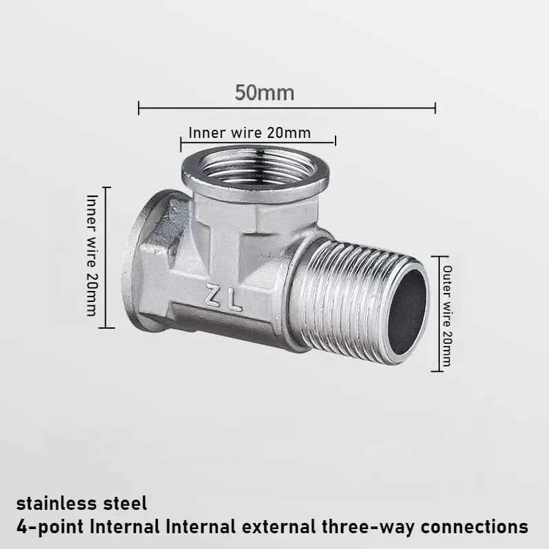 G1/2 Stainless Steel 3-Way T-Adapter Shower Water Splitter Valve