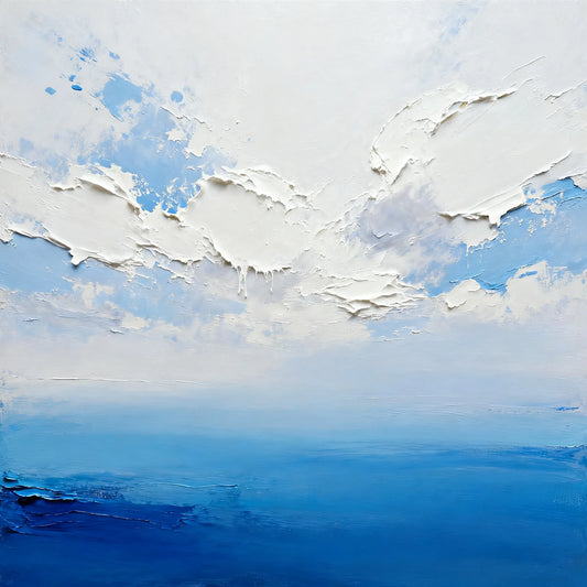 Hand Painted Blue Sky Abstract Landscape Texture Thick Painted Knife Painting Modern Wall Art Peaceful Pleasures Health and Wellness 16x16