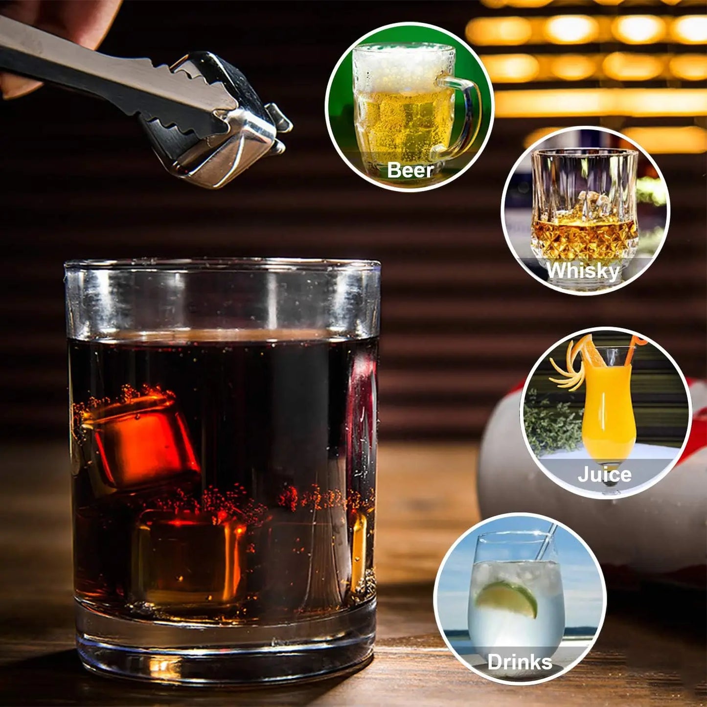 4 Exclusive Stainless Steel Whiskey Stones High Cooling Ice Cubes Chilling Rocks Reusable Wine Stone Durable Beer Drinks Freezer Peaceful Pleasures Health and Wellness