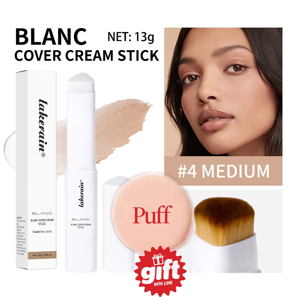 Lakerain Color Changing Foundation Stick Full Coverage Matte Finish Dual-Ended Brush & Stick Waterproof Smooth Foundation Makeup Peaceful Pleasures Health and Wellness 4give away puff