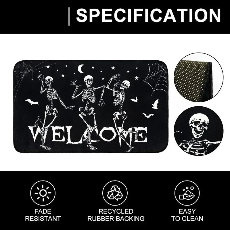 Halloween Skeleton Door Mat – Non-Slip Spooky Skull Welcome Rug