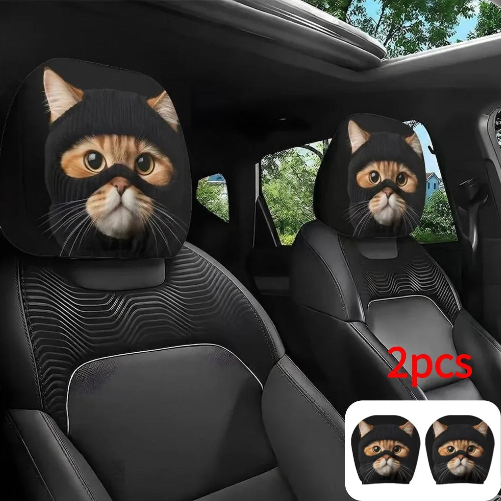 2PCS Funny Animal Car Headrest Covers Universal Auto Seat Neck Pillowcase Cute Cat Dog Monkey Pattern Interior Decor for Sedan Peaceful Pleasures Health and Wellness