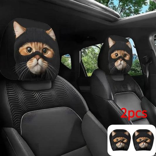 2PCS Funny Animal Car Headrest Covers Universal Auto Seat Neck Pillowcase Cute Cat Dog Monkey Pattern Interior Decor for Sedan Peaceful Pleasures Health and Wellness