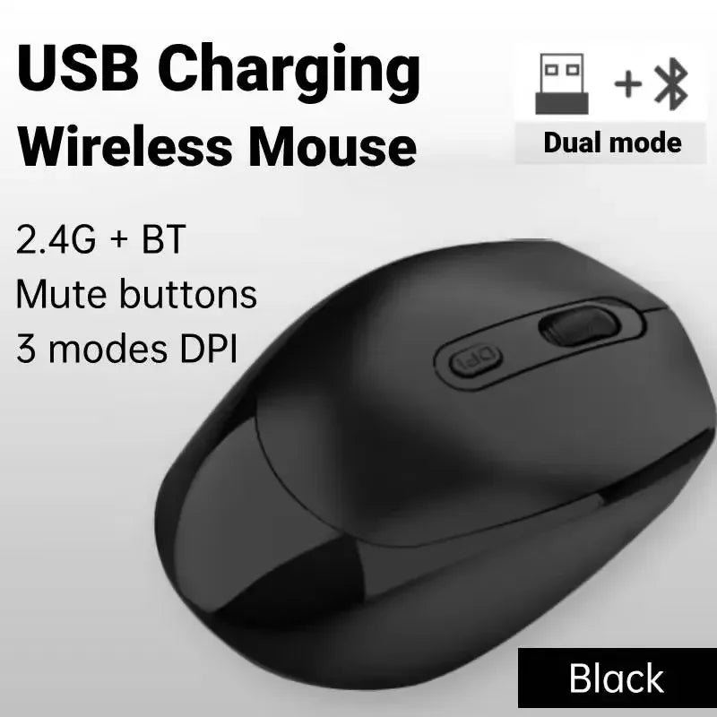 Wireless Mouse Rechargeable Gamer Mouse Dual Modes Bluetooth-compatible 2.4G USB Mute Mice For Laptop Pad Tablet Macbook Mause Peaceful Pleasures Health and Wellness Black