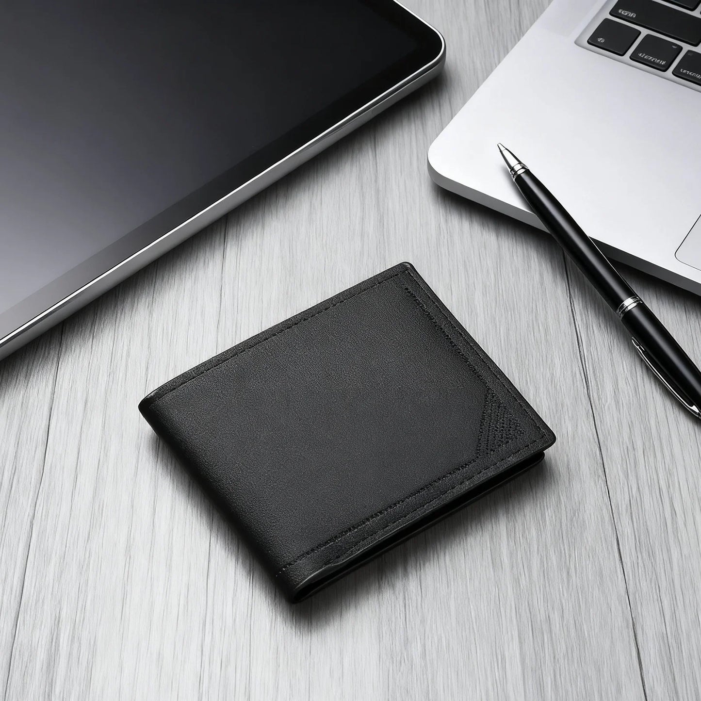 Men's Slim Wallet Short Horizontal Design Multiple Card Slots Large Capacity Soft Leather Business Money Clip Peaceful Pleasures Health and Wellness