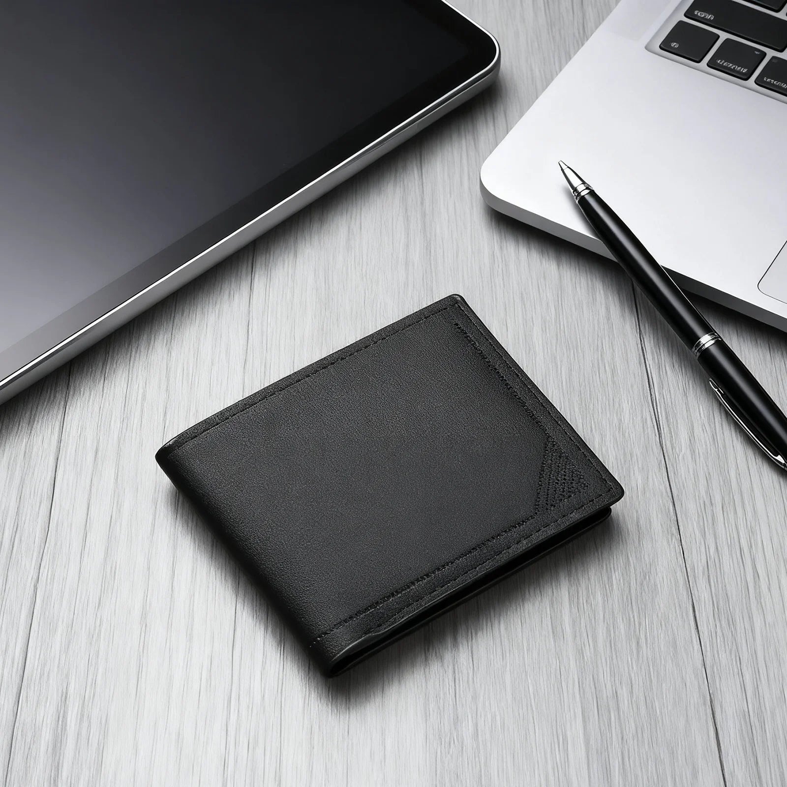 Men's Slim Wallet Short Horizontal Design Multiple Card Slots Large Capacity Soft Leather Business Money Clip Peaceful Pleasures Health and Wellness