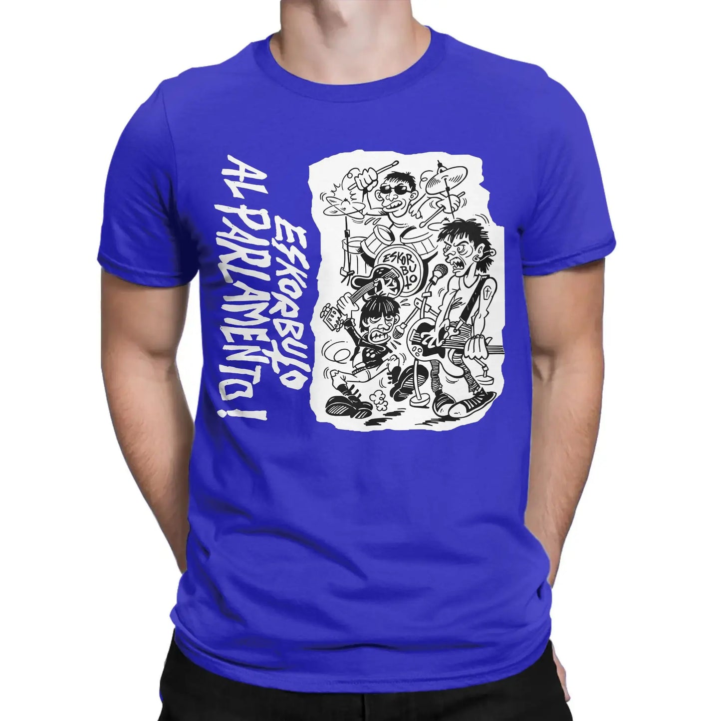 Creative Eskorbuto T-Shirt Men Crew Neck Pure Cotton T Shirts Singers Short Sleeve Tees Summer Clothing Peaceful Pleasures Health and Wellness Blue XL