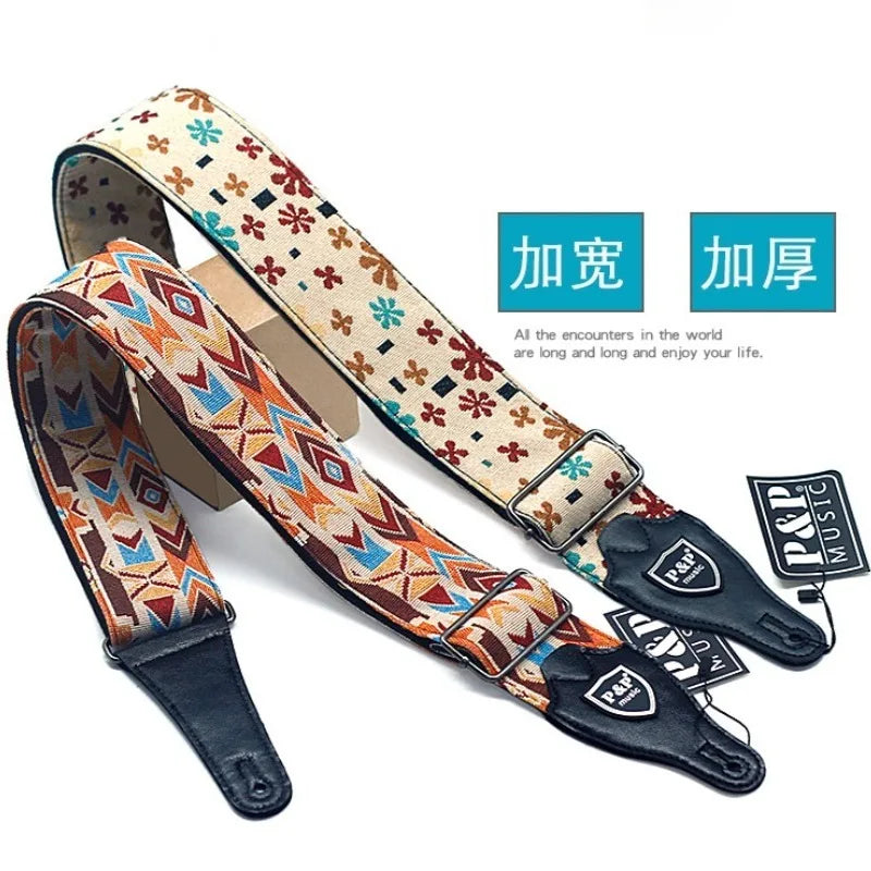 P&p Adjustable Embroidered Cotton Guitar Strap Widening Thickening
