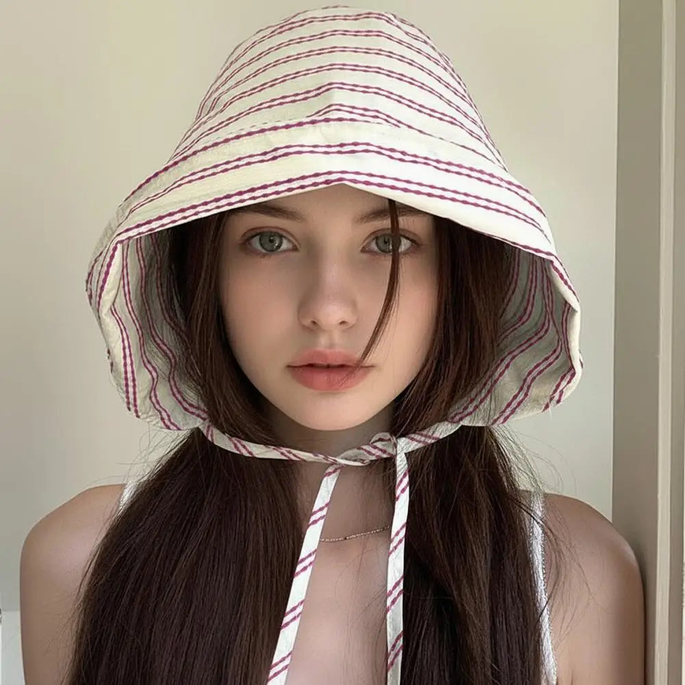 Women's Striped Bucket Hat UPF 50+ Wide Brim Beach Sun Hat