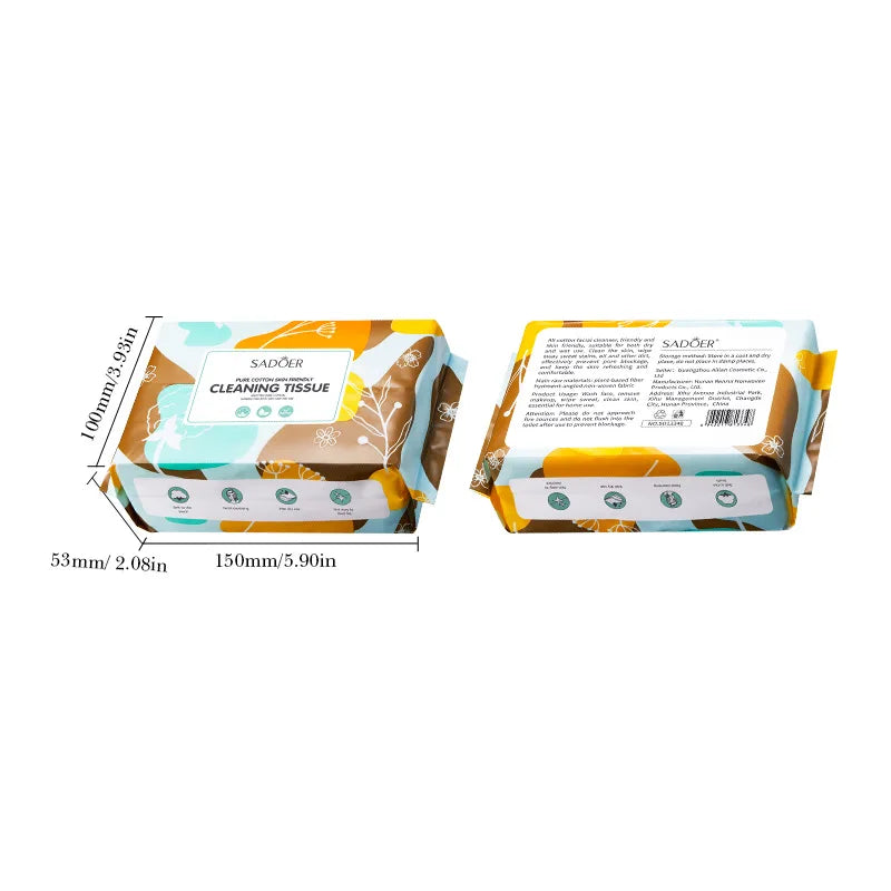 50-Ply Cotton Face Wipes – Makeup Remover & Facial Cleansing