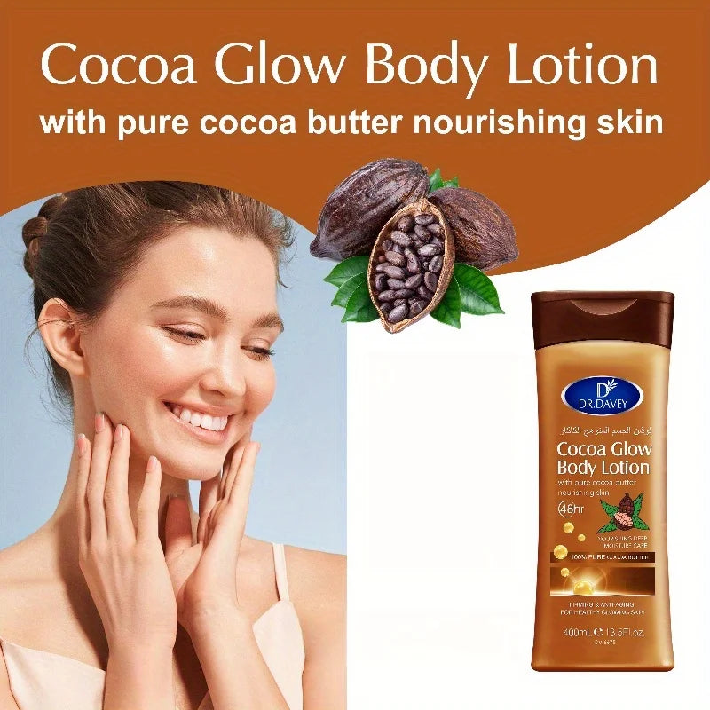 DR.DAVEY 13.53Ounce Cocoa Butter Body Lotion - Unisex Food Flavor No Alcohol Nourishing Moisturizing Cream for All Skin Types Peaceful Pleasures Health and Wellness