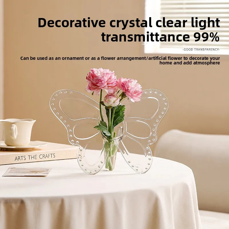 Clear Acrylic Butterfly Frame Vase – Art Deco Decor for Consoles, Desktops & Housewarming Gifts