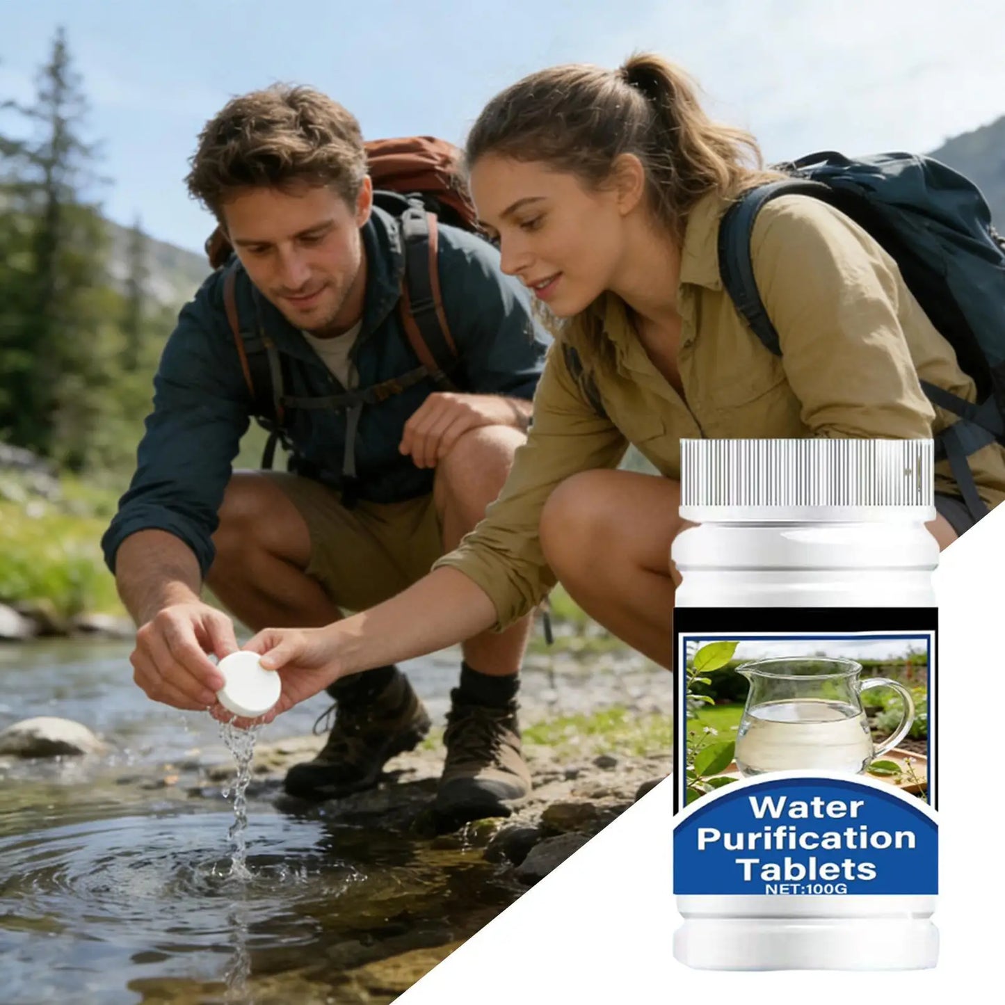Water Purification Tablets 100g Drinking Purifier Tablets Hiking Water Purification for Survival Apartment Camping Hiking Peaceful Pleasures Health and Wellness
