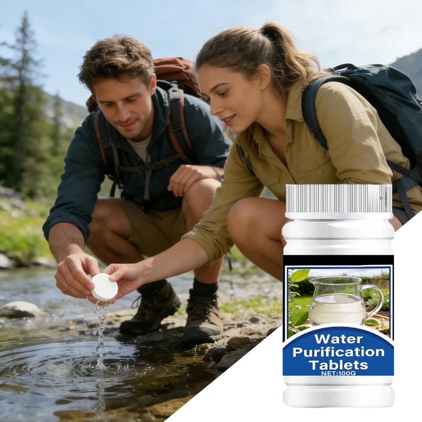 Water Purification Tablets 100g Drinking Purifier Tablets Hiking Water Purification for Survival Apartment Camping Hiking Peaceful Pleasures Health and Wellness
