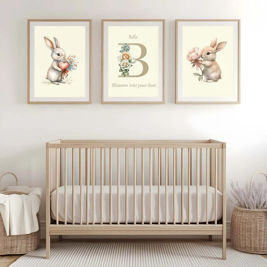 Custom Name Nursery Canvas Art | Bunny Floral Kids Wall Decor Nursery Canvas Print Peaceful Pleasures Health and Wellness