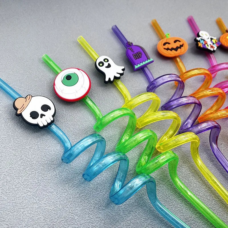 8pcs Halloween Straw Reusable Pumpkin Spiral Plastic Straw Kids Baby Birthday Party Decorations Supplies Drinking Straws Peaceful Pleasures Health and Wellness