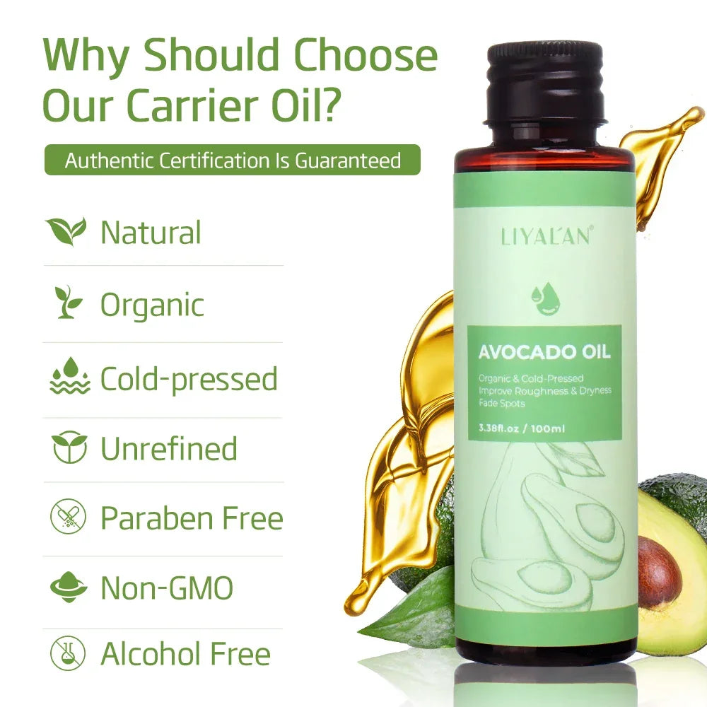 LIYALAN Organic Avocado Oil – Brighten & Soften Skin 100ml Peaceful Pleasures Health and Wellness