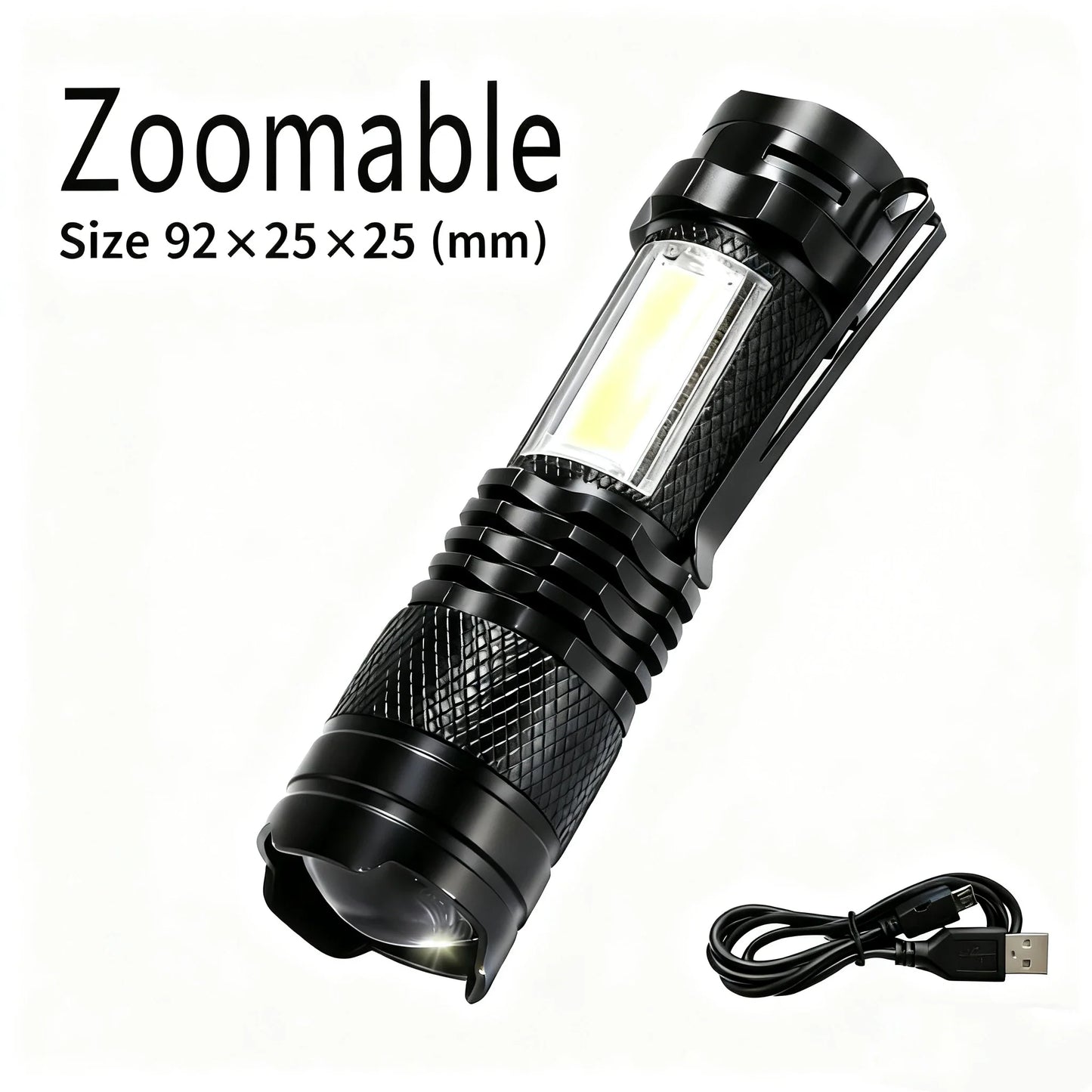 USB Rechargeable LED Zoomable Flashlight – 3 Modes, IPX-4