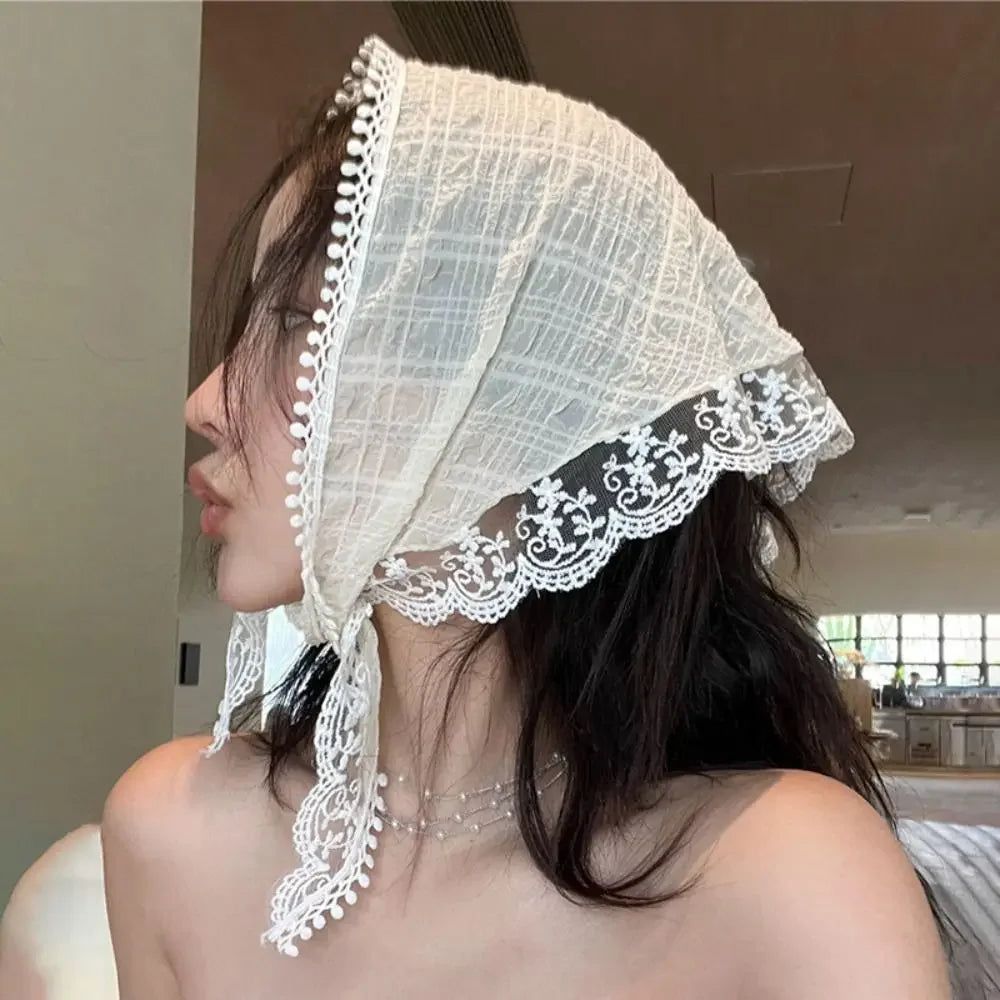 French Floral Triangle Scarf – Turban Bandana Hair Band Women