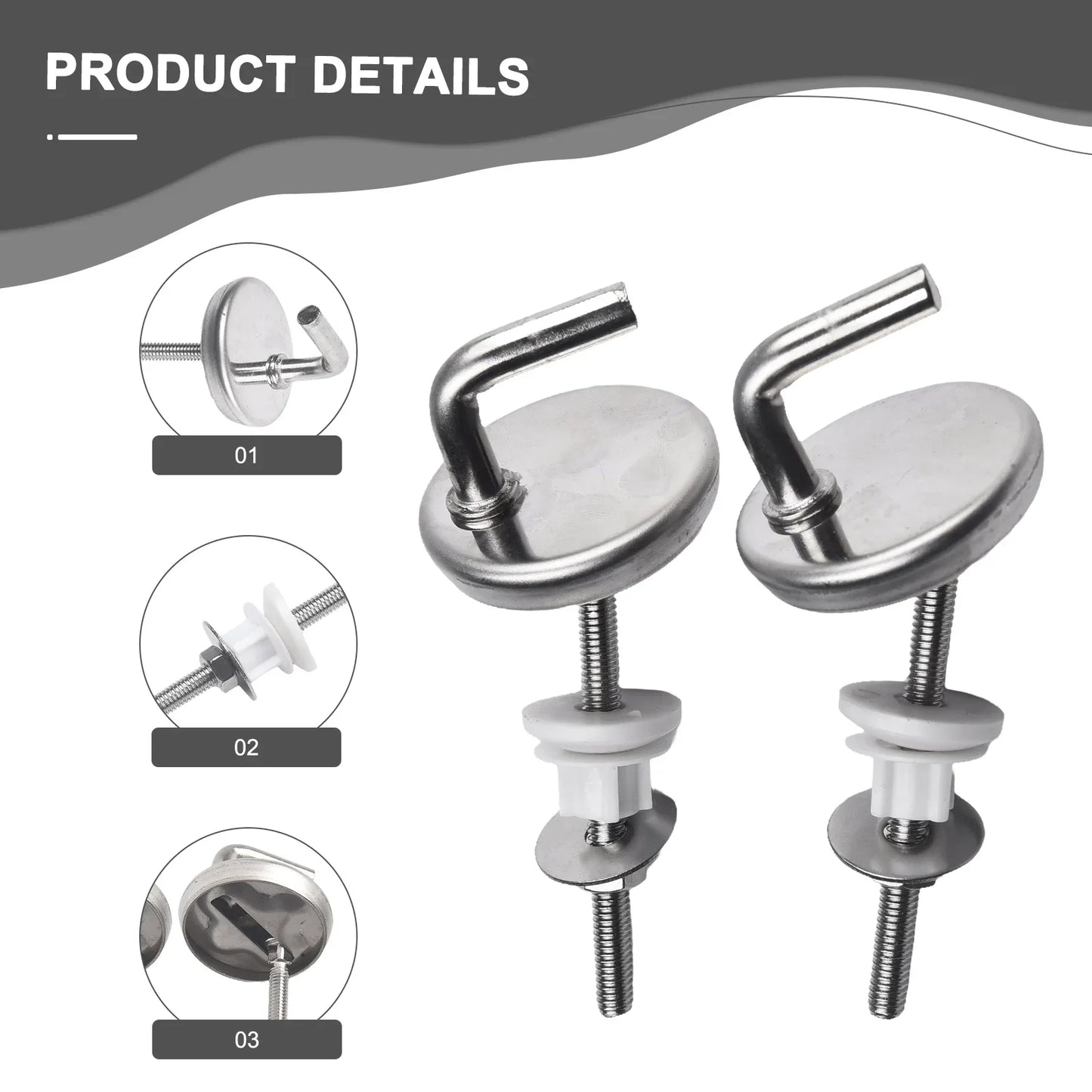 2-Pack Stainless Steel Toilet Seat Hinges with Adjustable Knobs