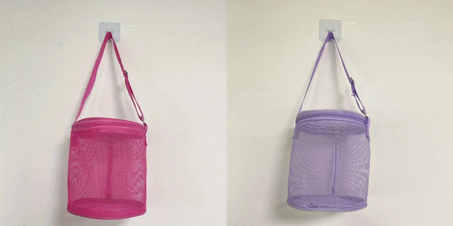 Net Yarn Shell Storage Bag Beach Three-dimensional Circle Dredging Bucket Toys Finishing Collection Bag Peaceful Pleasures Health and Wellness Rose red and Purple