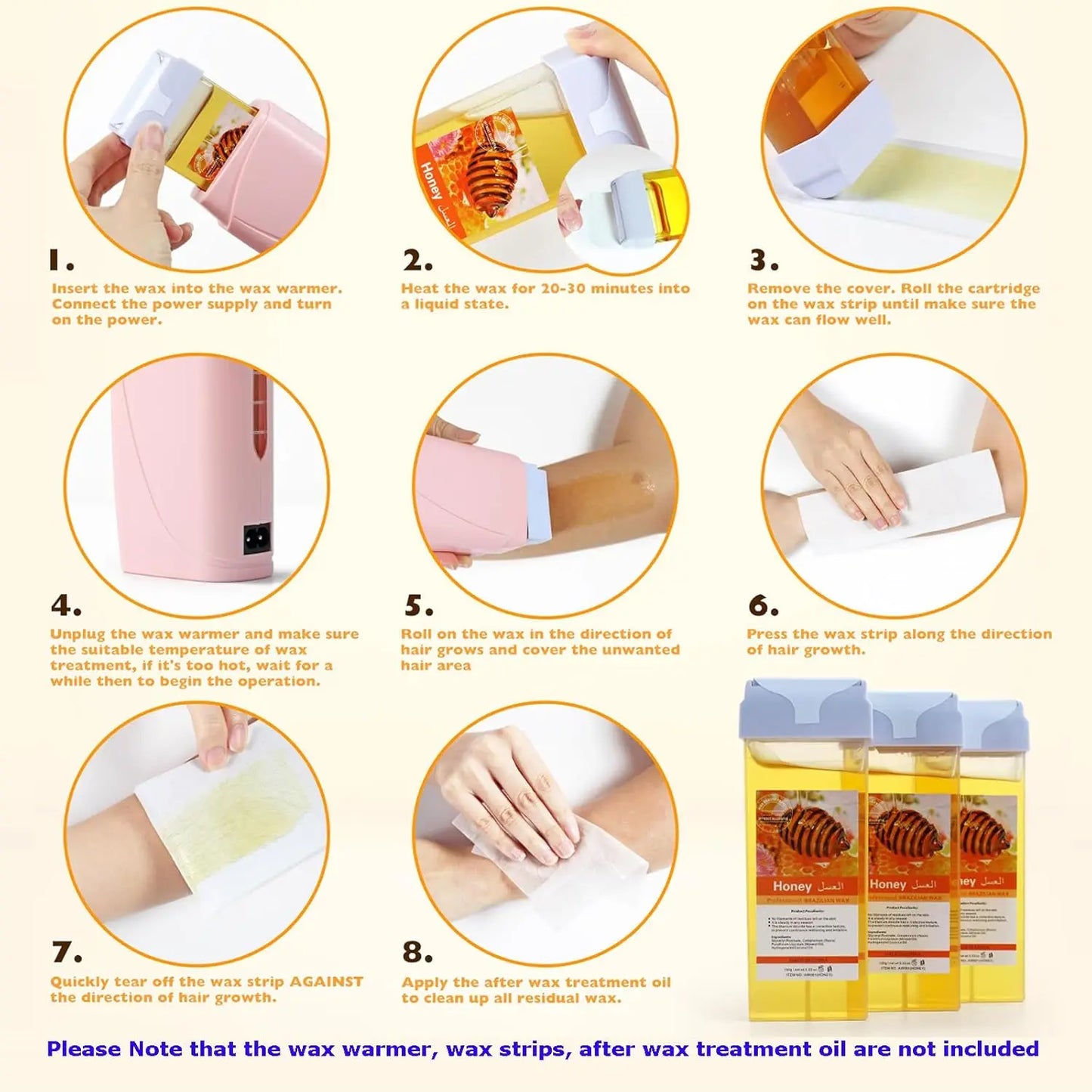 Roll On Refill Hair Removal Wax Painless Depilatory Wax Roller Honey Wax Body Hair Removal For Any Roll On Wax Warmer Cartridge Peaceful Pleasures Health and Wellness