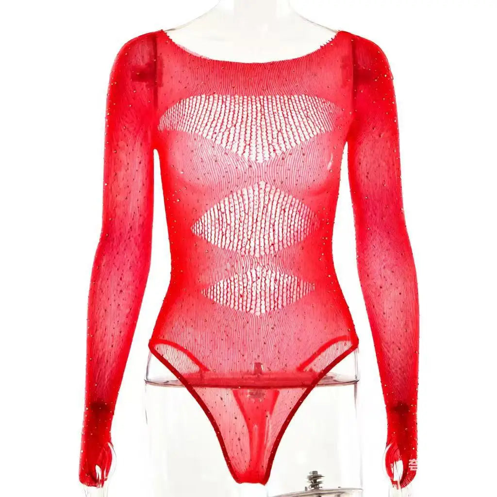 Women's Rhinestone Sheer Lingerie Set | Dance Performance Outfit