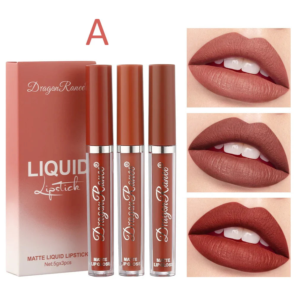 Dragon Ranee 3-Piece Velvet Matte Liquid Lipstick Set – Waterproof