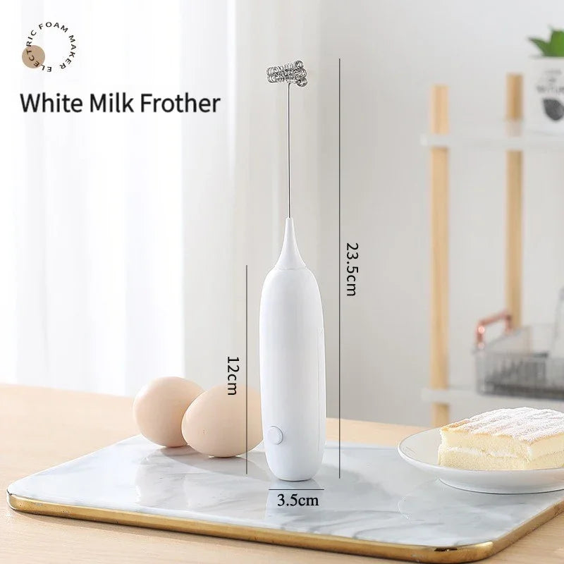 1PC Battery Model Handheld Egg Beater Froth Mixer Kitchen Automatic Coffee Milk Foaming Mixer Kitchen Whisk Tools Peaceful Pleasures Health and Wellness WHITE