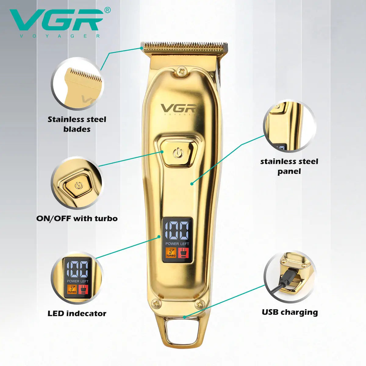 VGR 965 New metal Hair Cutting Machine Electric Hair Clipper Barber Professional Cordless Hair Trimmer for Men Peaceful Pleasures Health and Wellness