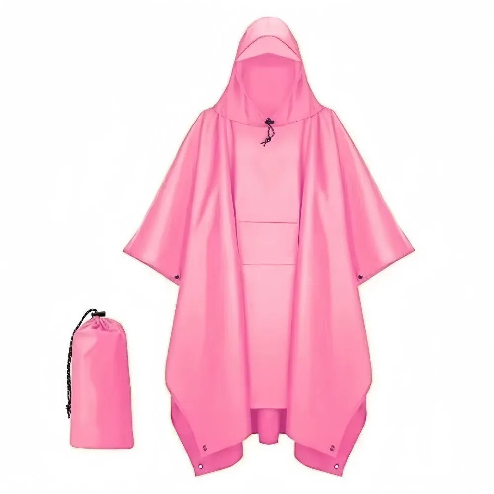 New 3 in 1 Outdoor Raincoat Hooded Sleeve Multifunction Rain Poncho Waterproof Portable Outdoor Rainwear Hiking Travel Peaceful Pleasures Health and Wellness Pink-Pocket Style
