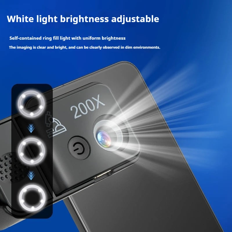 Mobile Phone Microscope 200X Purple Light Identification Portable Rechargeable Gift Peaceful Pleasures Health and Wellness