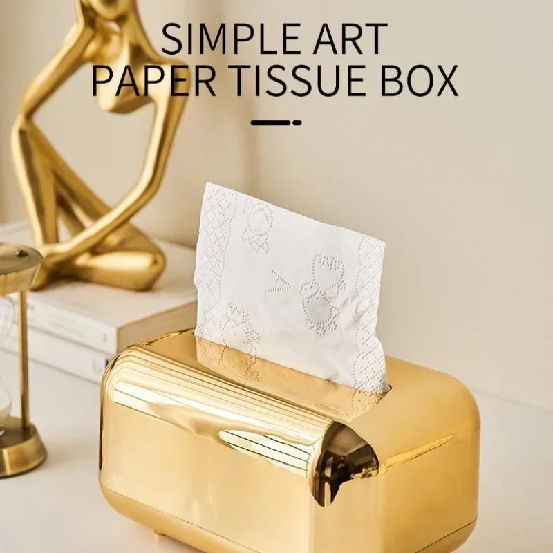 Luxury Golden Tissue Boxes Storage Napkin Holder Paper Case Organizer