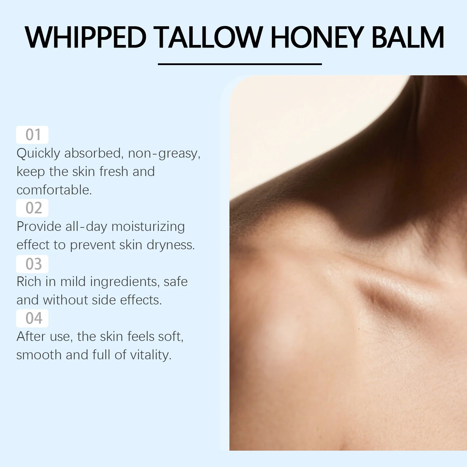 Whipped Tallow Honey Balm Deep Moisturizing for Dry Cracked Skin Non-Greasy Body Butter Brightening Tightening Face Cream Care Peaceful Pleasures Health and Wellness