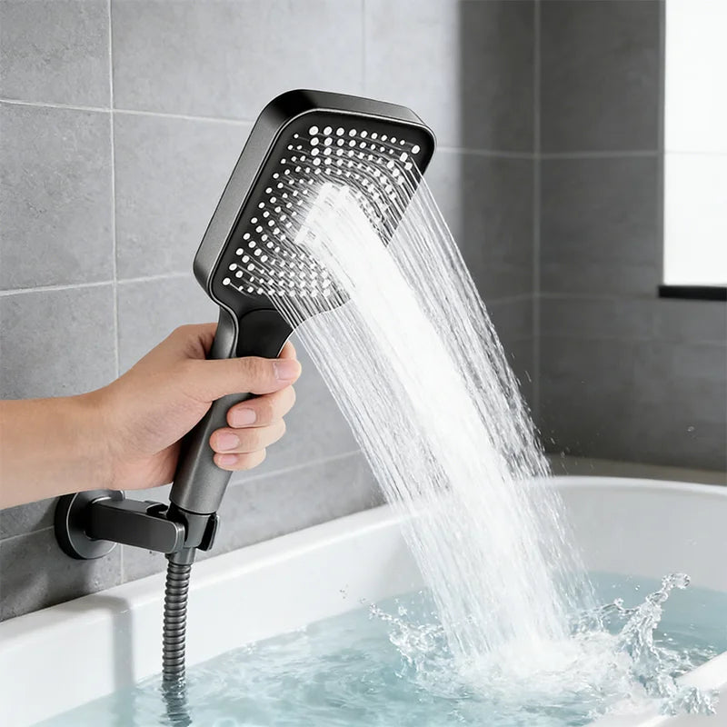 Square High-Pressure Handheld Shower Head – 3 Spray Modes