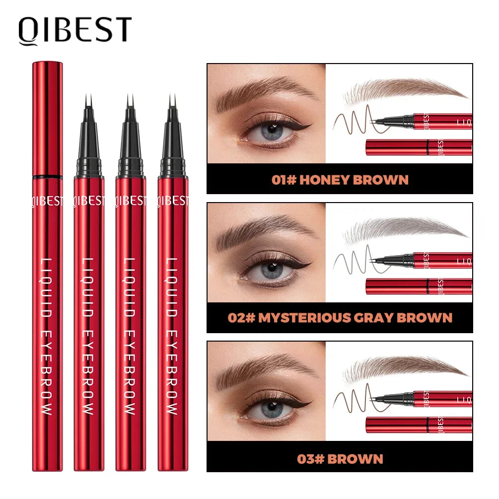 QIBEST 2 Fork Tip Liquid Eyebrow Pencil Eyeliner Lower Eyelash Pen Makeup Waterproof Lasting Quick Drying Ultra-fine Brows Pen Peaceful Pleasures Health and Wellness