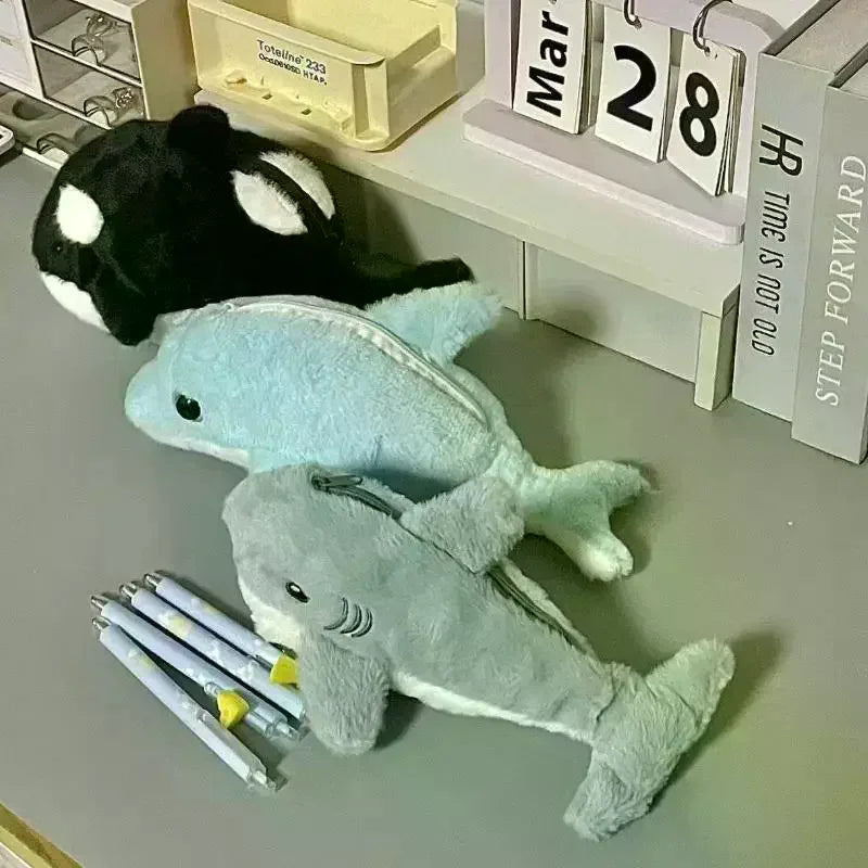 Dolphin Plush Pencil Case – Large Capacity Stationery Bag