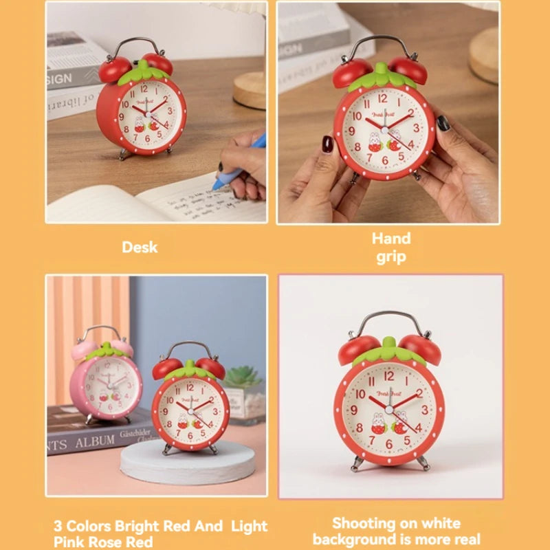 Cute Strawberry Alarm Clock with Night Light for Kids & Dorms