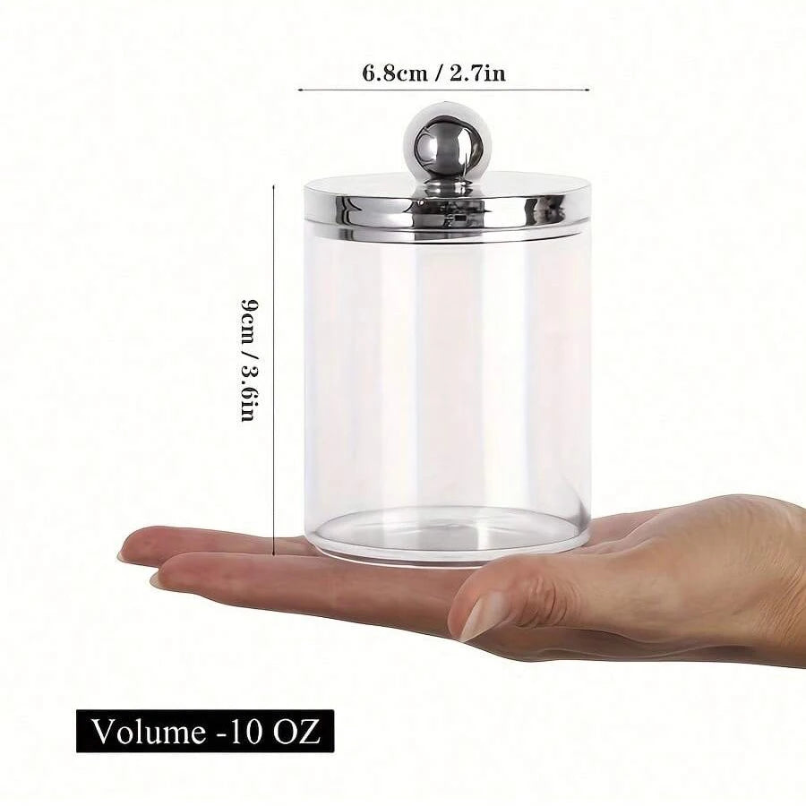 Acrylic Round Q-tip Holder & Cotton Ball Dispenser – Bathroom Organizer Jars (1, 2, or 3 Pcs)