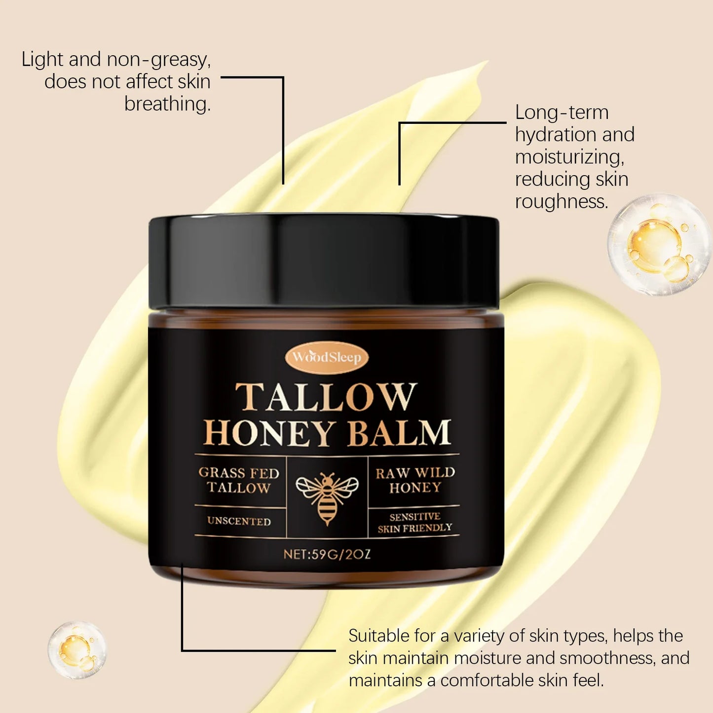 WOODSLEEP Tallow Honey Balm – Moisturizing Face Hand Body Balm