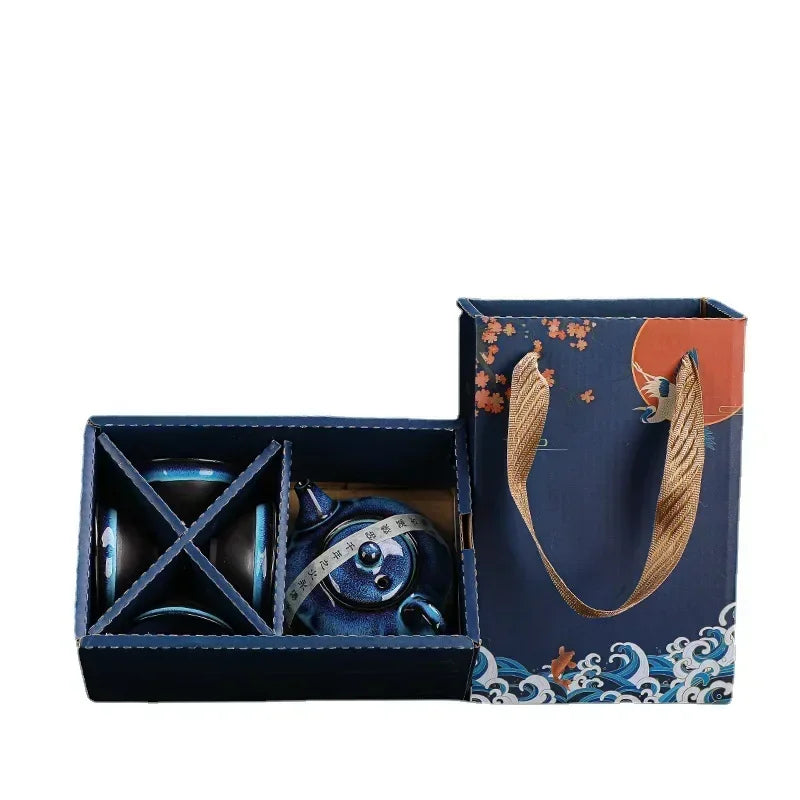 Classical Design Teapot Sets Gift Bag Drinkware Tea Sets Hand Painting Country Ceramic Chinese Tea Set Cup And Tea Pot Set Peaceful Pleasures Health and Wellness