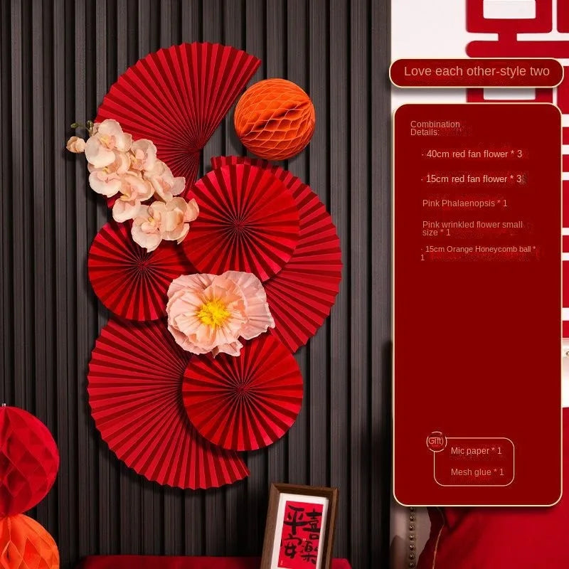 2025 Chinese New Year Wall Decoration Paper DIY Crafts Flower Backdrop Red Party Supplies Spring Festival Background Home Decor Peaceful Pleasures Health and Wellness G