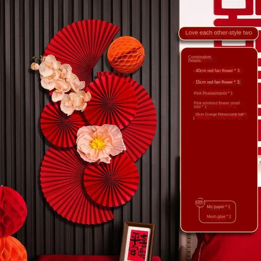 2025 Chinese New Year Wall Decoration Paper DIY Crafts Flower Backdrop Red Party Supplies Spring Festival Background Home Decor Peaceful Pleasures Health and Wellness G