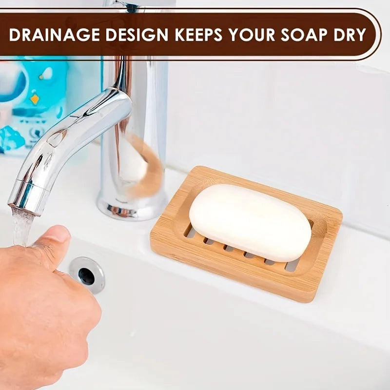 Bamboo Bathroom Accessories Set – 2-Piece Eco-Friendly Tray & Bar Soap Dish Holder