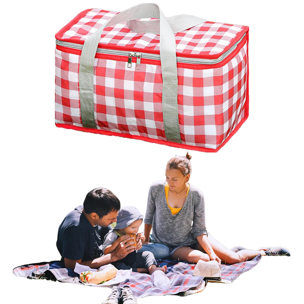 Checkered Picnic Insulated Lunch Bag – Large Capacity Waterproof Insulated Bag Peaceful Pleasures Health and Wellness